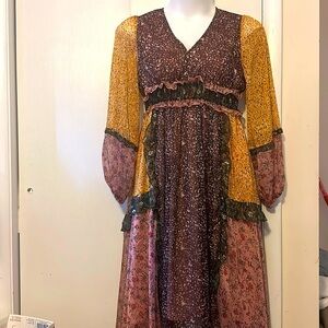 Lena Boutique Bohemian High Low Ruffle Floral MIDI Dress Size Medium